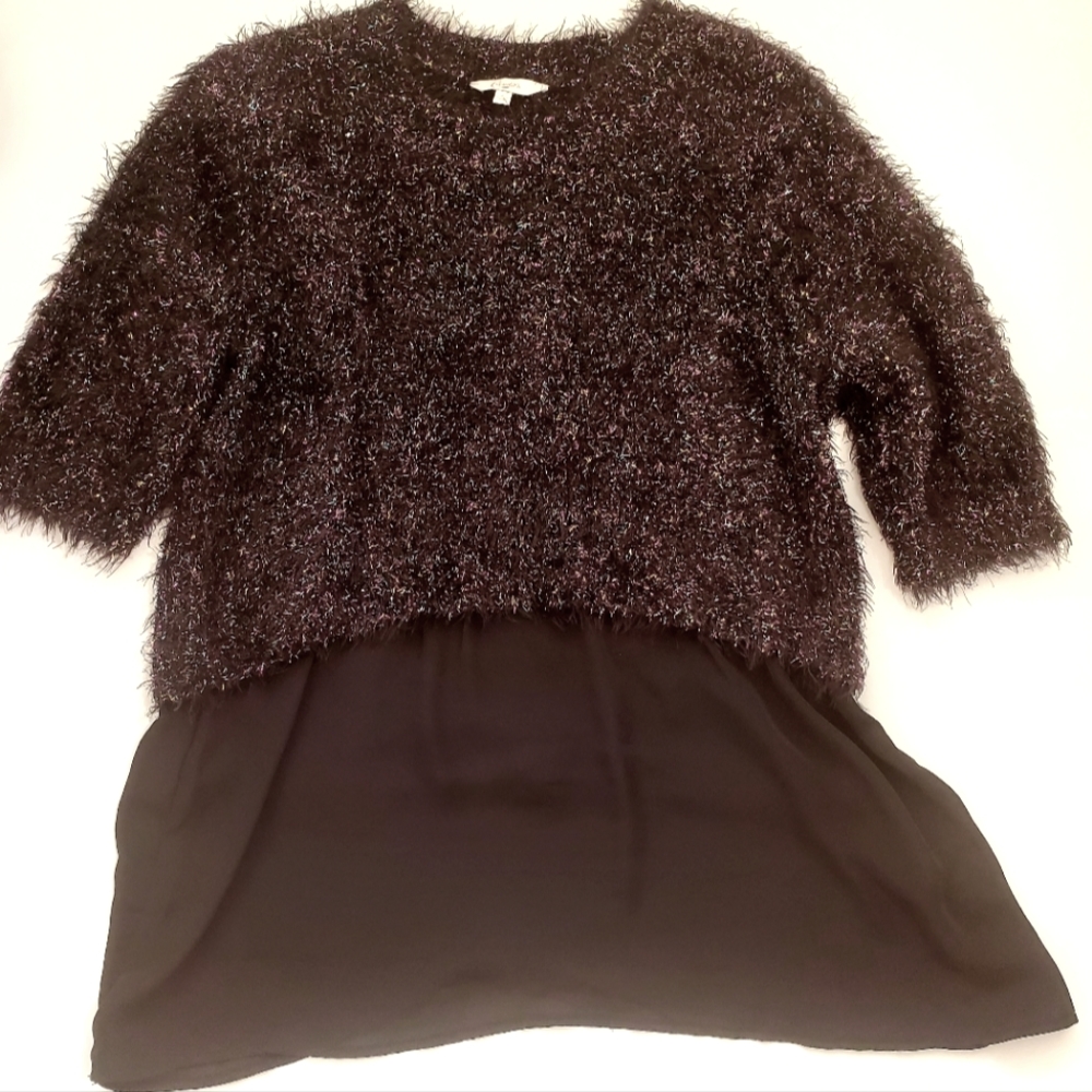 Candie's Black Fuzzy Layered Crew Neck Sweater